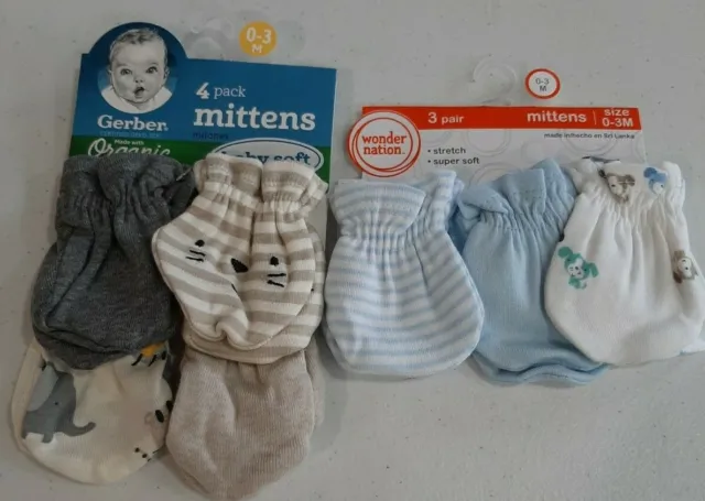 Gerber Wonder Nation Baby Boys 7 Pack Mittens NEW Size 0-3 Months Safari, Puppy