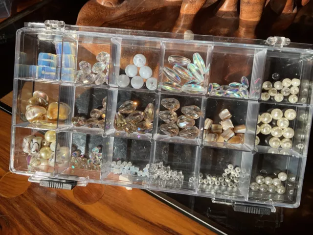 mixed job lot white GLASS,ACRYLIC, SWAROVSKI beads 3mm-17mm crafting jewellery