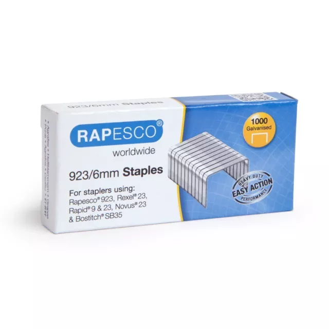 Rapesco 923/6mm Agrafes - Rigide Câble Galvanisé Agrafes (Boîte 1,000) Code:1235