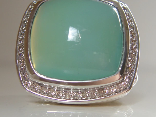 $1750 David Yurman Ss Large Albion Aqua Chalcedony Diamond Ring