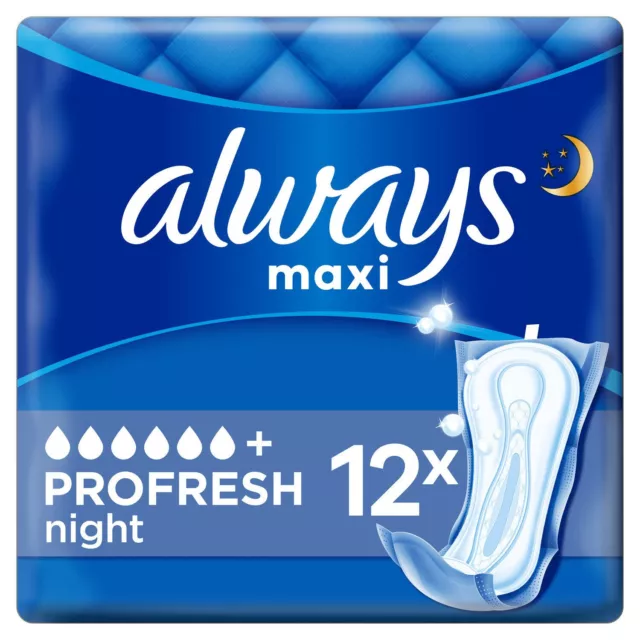 LOT DE 6 - ALWAYS - Maxi Night ProFresh Serviettes sans Ailettes - 12 Serviettes