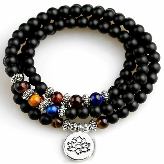 1 PC Uomo Donna Multistrato Bracciale Perline 108 Mala Yoga Pietra Naturale B