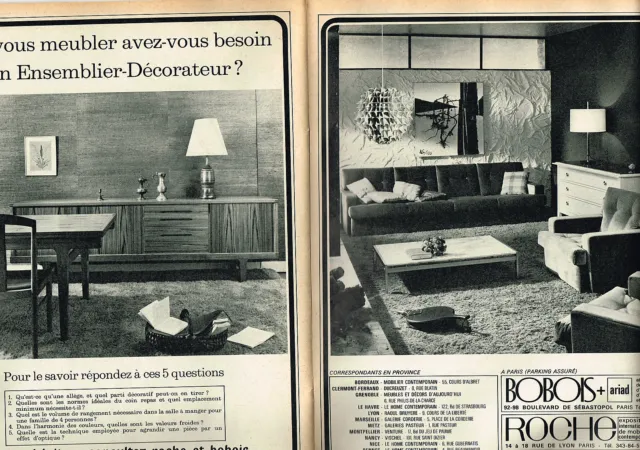 PUBLICITE ADVERTISING 094  1965   ROCHE & BOBOIS  ensemblier décorateur ( 2p) me