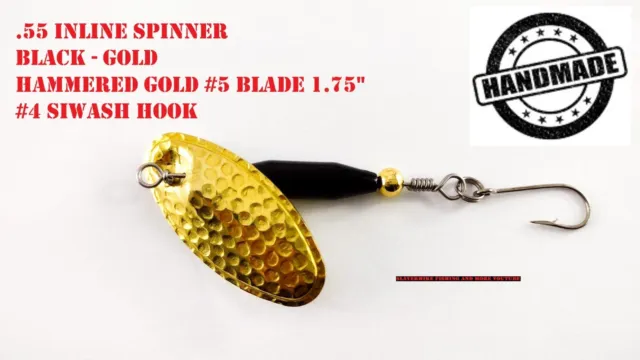Inline Spinner .55oz BLACK-GOLD /Hammered 1.75" GOLD Blade / #4 Siwash Hook