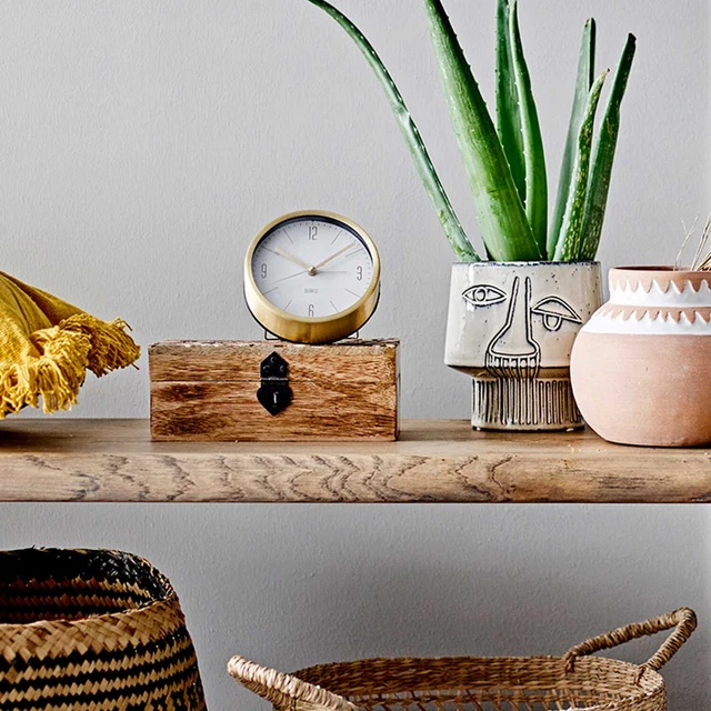 Bloomingville reloj de mesa analógico despertador retro | reloj de viaje redondo reloj de cuarzo en oro