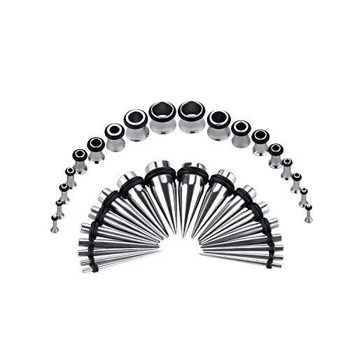 36PC Gauges Ear Stretching Kit Stainless Steel 14G-00G Gauges for Ear Plugs T...