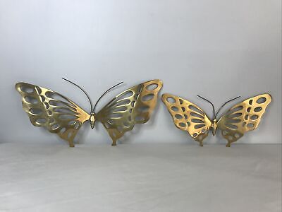 Set of 2 Large Vintage Brass Butterflies 15" & 11" Wall Decor