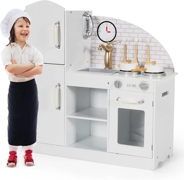 Cucina Giocattolo Per Bambini GYMAX Con Lavagna, Fornelli, Rubinetto E Lavello | Cucina In Legno Bianca, 62x33x90 Cm