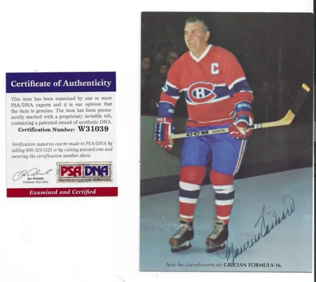Maurice Richard Autographed Postcard Photo PSA COA Montreal Canadiens Hockey