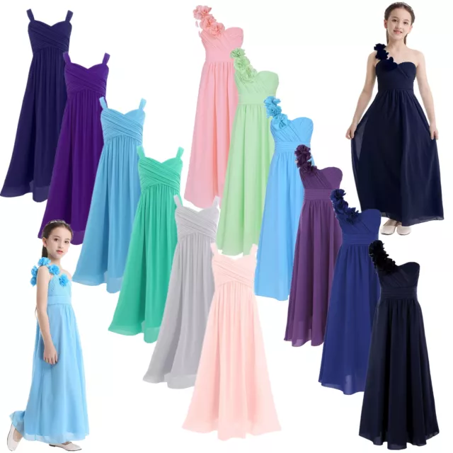 Children Chiffon Flower Girl Dress Kids Girls Wedding Bridesmaid Party Prom Gown