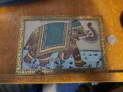 Wooden Inlaid Box Brass Fancy Elephant Floral Red Velveteen Inside Made in India