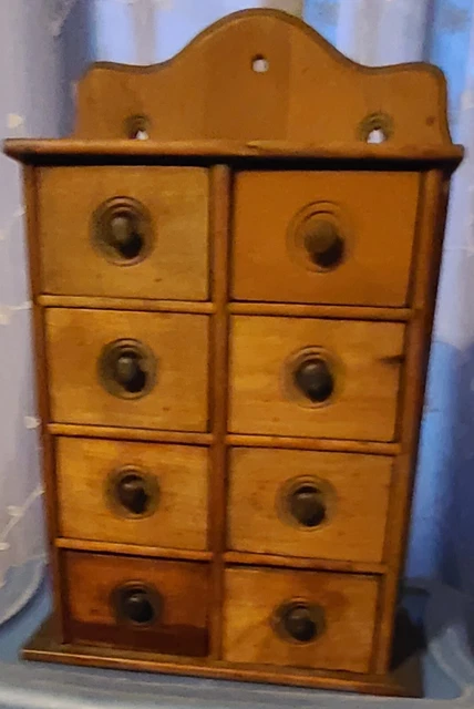 Antique 8 Drawer Wood Wall Spice Rack Cabinet Rustic Farmhouse Primitive