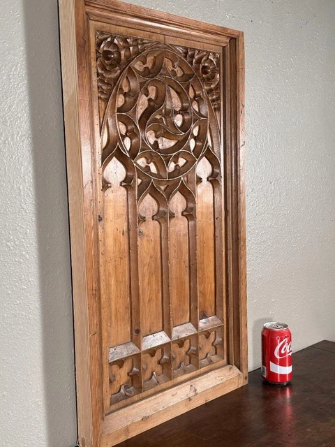 29" Tall Hand Carved French Antique Gothic Revival Pine Wood Panel 2