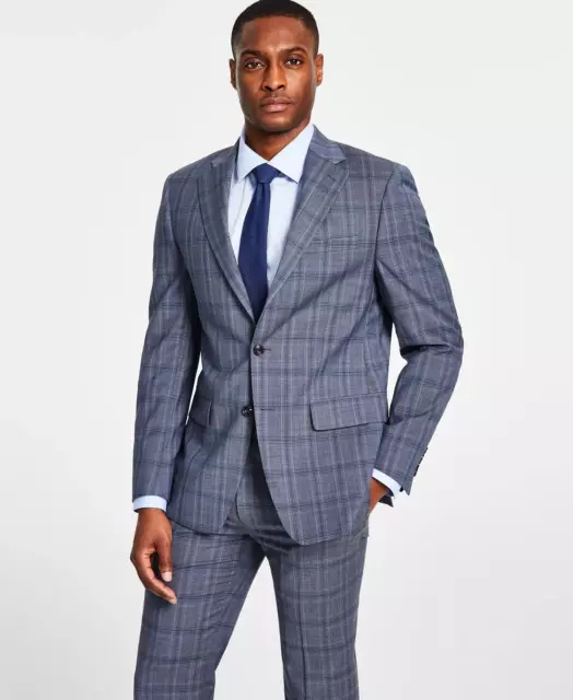 Calvin Klein Mens Slim Fit Wool Stretch Suit Jacket Grey Blue 36R