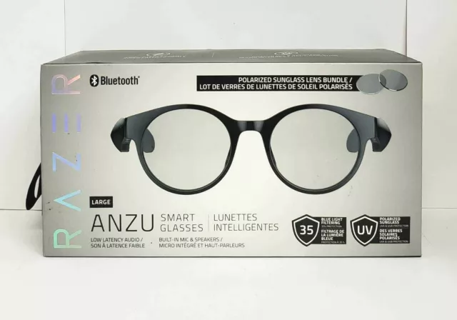 NOB RAZER ANZU Smart Glasses LARGE Round Frame Bundle w/ Blue Light Filter