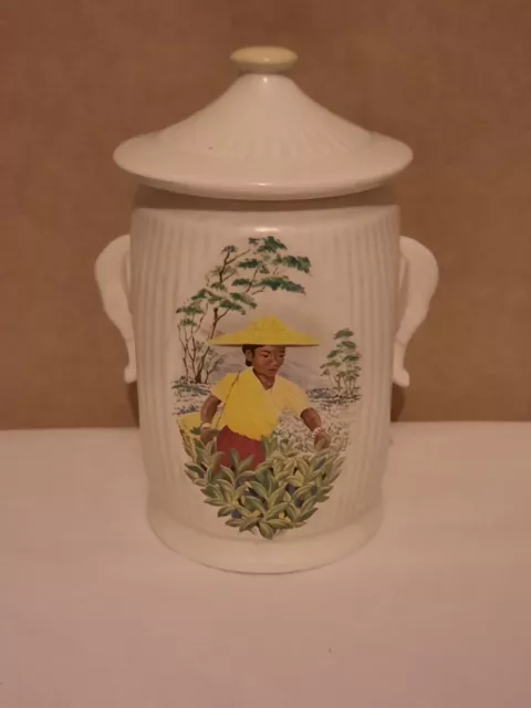 SYLVAC VINTAGE POTTERY TEA CADDY NO 3372 ELEPHANT HANDLE TEA PICKER DESIGN 1950s