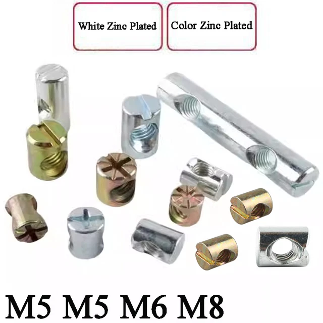 M5 X 20mm Barrel Nuts (Cross Dowels) - Furniture Connectors For Beds, Cabinets, & Flat-Pack Assembly