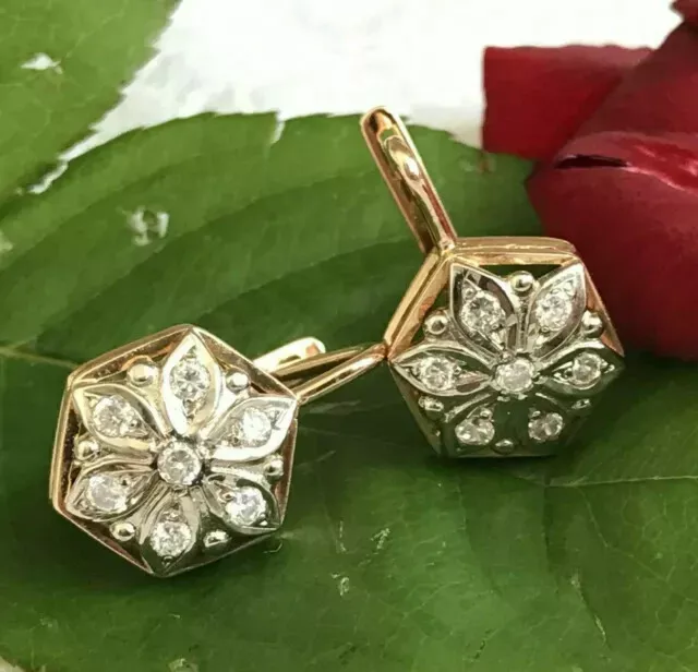 0.60Ct Roun Cut Real Moissanite Earrings Russian Earrings 14k Yellow Gold Plated