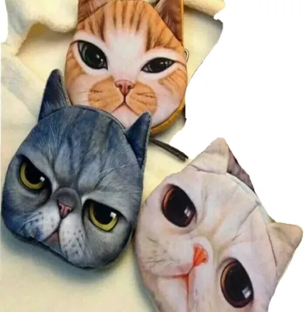 PORTE MONNAIE LOT de 2 pochettes ovales forme tête de chat avec fermeture zip 2