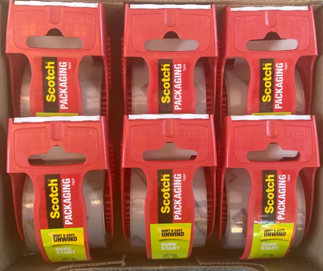 (6) Scotch Shipping Packaging Tape W/Dispenser 22.2 YD Each Roll