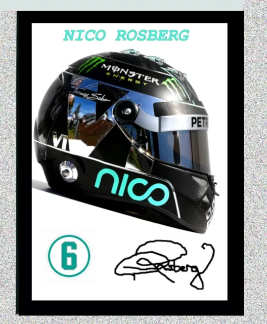 NICO ROSBERG F1 WORLD CHAMPION  Helmet Framed Canvas Print Signed A4