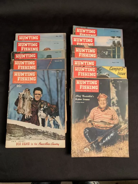 Hunting and Fishing Magazine 1948 Lot Of 11 Vintage Cabin Core 25 Cent