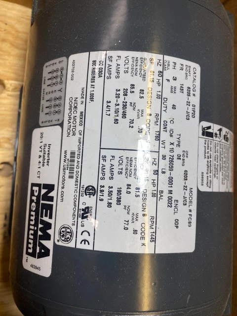 US Motors Model FC89 X 10 726059-0001 M 0022 Motor