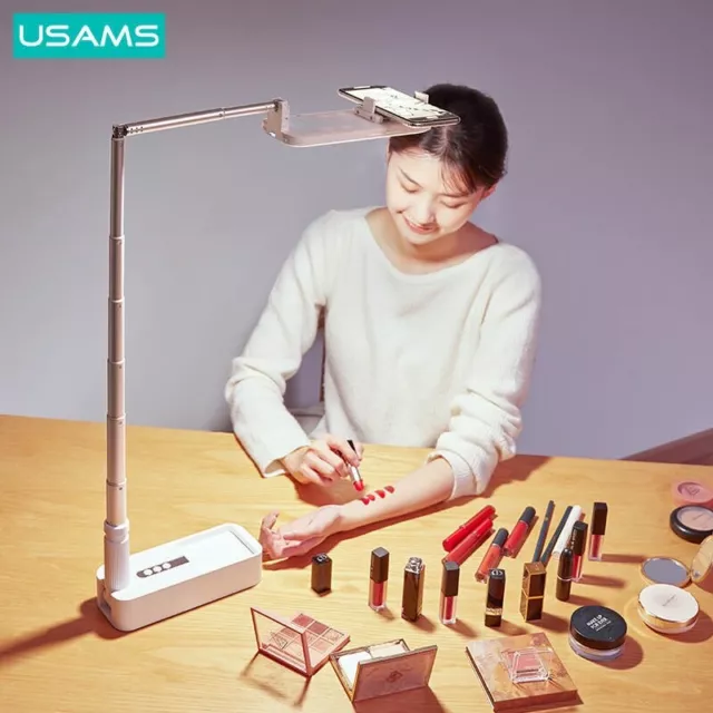 Soporte para teléfono portátil con soporte inalámbrico regulable luz de relleno LED maquillaje selfie 360°