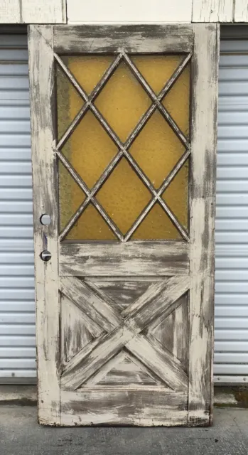Vintage Diamond Pane House Door Solid Wood Glass Shipping Available $$