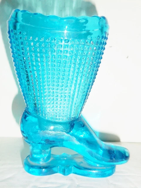 Vintage Blue Depression Glass Toothpick Holder Vase Victorian Shoe Design