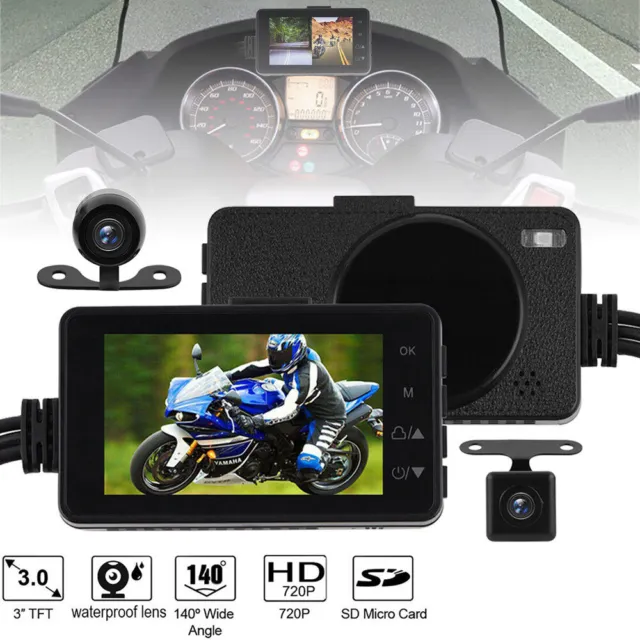 720P HD Motorcycle Dash Cam Photography Dual-lens Camera Cycle Vision Recorder