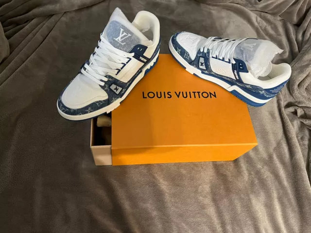 Louis Vuitton Trainer Blue Lace White Grey LV 7.5 US Size 9.5 Rare Virgil