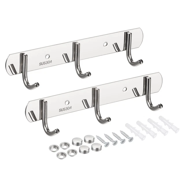 Coat Hook Racks, Stainless Steel Wall Mounted with 3 Hooks Wall Hangers 2Pcs