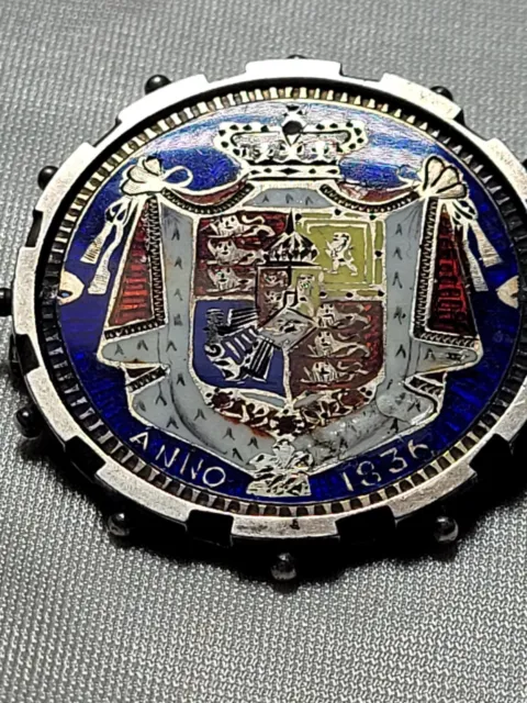 Stunning Large Size Antique Georgian Silver Enamel Coin Brooch 2