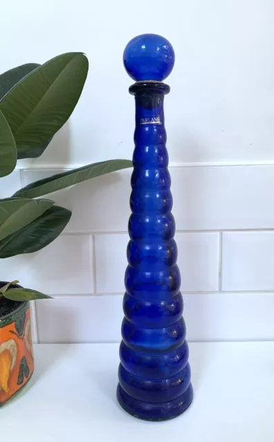 Vintage Parlane Cobalt Blue Glass Genie Bottle With Cork Stopper 44cm