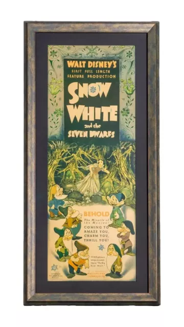 Movie Poster Snow White and the Seven Dwarfs 1937 Insert 14"x36" VF-7 Framed