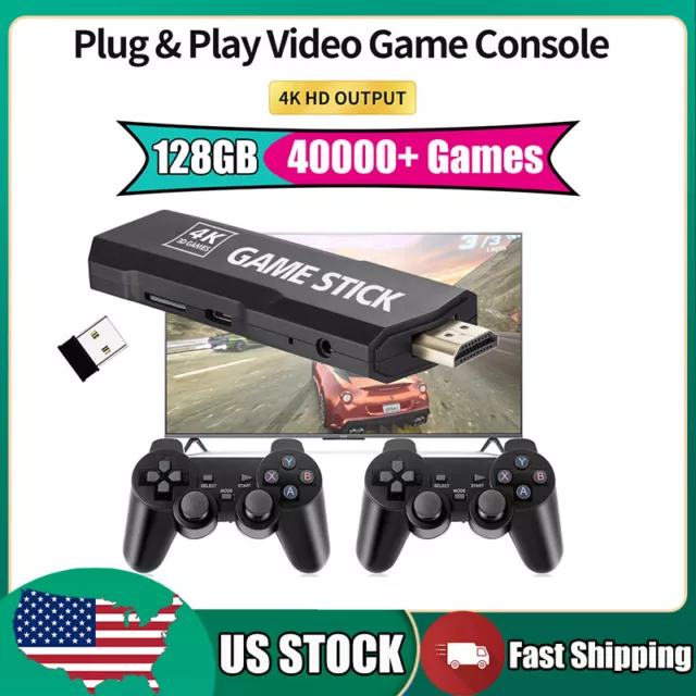 128GB 40000+ Games HDMI 4K HD TV Video Game Stick Console 2.4G Wireless Gamepads