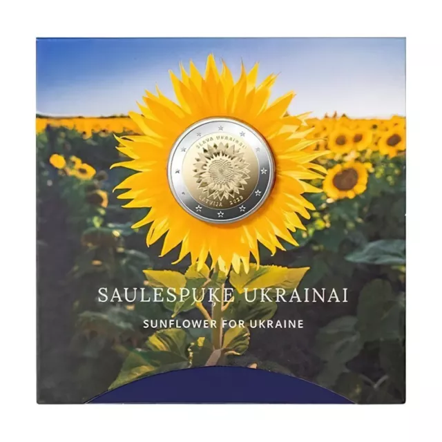 2 Euro 2023 Latvia Coin BU Coincard Sunflower For Ukraine