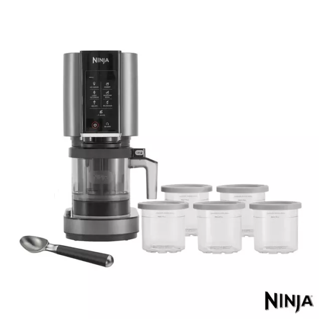 Ninja Creami Frozen Dessert Maker in Black 5x Additional Dessert Tubs NC300UKCO