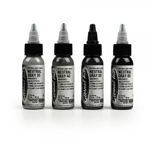 Neutral Gray Opaque Inks Set of 4 Bottles GrayWash Shading Tones 1 oz by ETERNAL