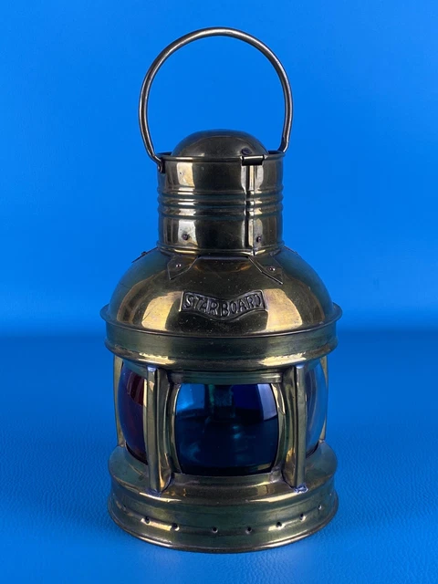 Starboard Vintage Lampada A Petrolio Lanterna Nautica In Ottone Con 5 Vetri
