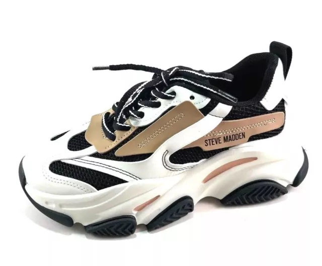 Steve Madden Possession Black white Tan womens Fashion sneaker Shoes Size 7.5M
