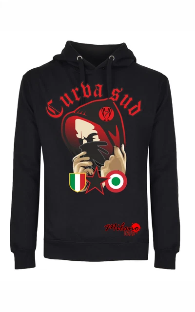 Felpa Unisex nera con cappuccio e marsupio  stampa: CurvaSUD  1899 blackred