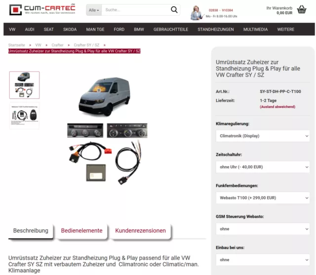 Umrüstsatz Zuheizer zur Standheizung Plug & Play für alle VW T6