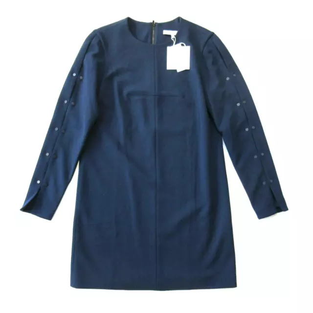 NWT Tibi Button Sleeve Crepe Shift in Midnight Navy Blue Dress 8 $395