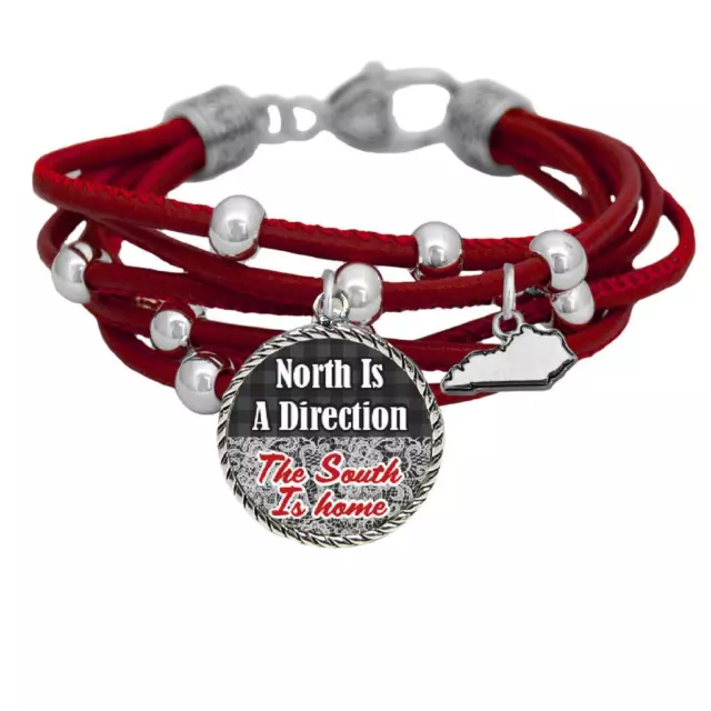 Kentucky North is Direction South is Home Red Leather Bracelet Southern Jewelry