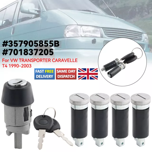 For VW T4 Transporter 90-03 Switch Ignition Door Lock Barrel Set 2 Key 701837205