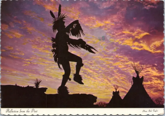 postcard - Native American Silhouette - Eagle Dance at sunset