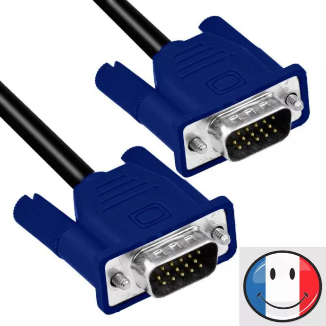 Câble VGA 1,5m Male / Male pour Ecran PC Moniteur TFT Vidéo Projecteur DB15