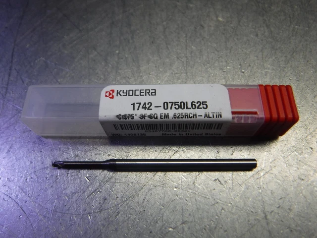 Kyocera 0.075" 3 Flute Carbide Endmill 1/8" Shank 1742-0750L625 (LOC3383A)